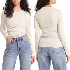 Vero Moda Nelly Ruched Knit Top Beige Size Medium NWOT $62 MSRP